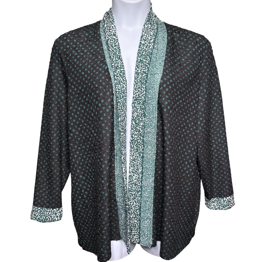 NWT CHICO'S Womens Black Teal Textured Open Front Cardigan Sz 3/XL Minimalist